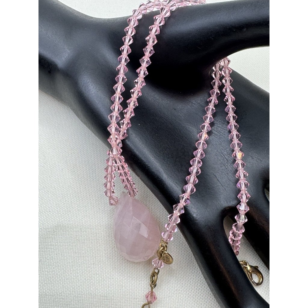 Miriam Haskell Pink Crystal Necklace Faceted Drop Vintage Signed Rare Estate
